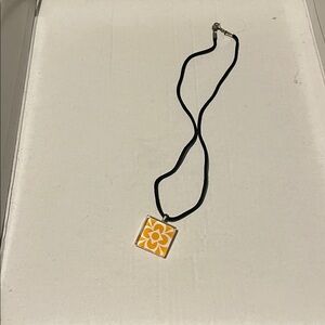 Black Necklace with Orange Floral Pendant